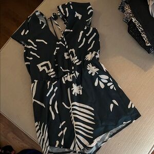 Dark green and White Patterned Romper